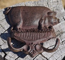 Antique Cast Iron WALL HOOK Pig Made in USA Great Farmhouse Decor RARE FIND!