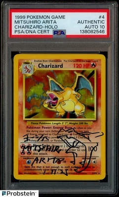 Mitsuhiro Arita Signed 1999 Pokemon Game #4 Charizard Holo PSA/DNA AUTH AUTO 10
