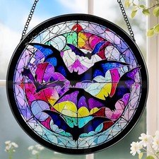 8 Inch Stained Glass Suncatcher Ornament, Bat Sun Catchers Indoor Window, Sta...