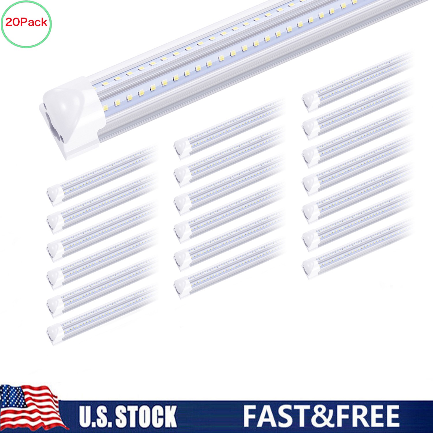 20Pack 100W 8FT Led Shop Light T8 Integrated 8 Foot Led Tube Light Bulbs Fixture