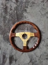 Junis Steering Wheel - 330mm Diameter Vintage Gold Finish Wood Grain
