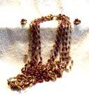 VINTAGE WOMEN'S COSTUME JEWELRY BEADED CHOKER NECKLACE CLIP EARRINGS GOLD-TONE