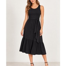 J.Crew Casual Black Cotton Jersey Sleeveless Ruffle Hem Midi Dress Womens M