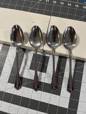 Interpur INR23 4 Oval / Soup Spoons Pierced Floral Stainless Japan