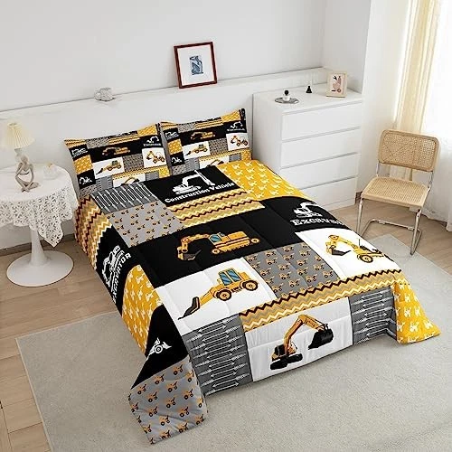  Excavadora Edredón Vehículos de Construcción Edredón Conjunto Equipo Doble Amarillo Foto 4 de 4