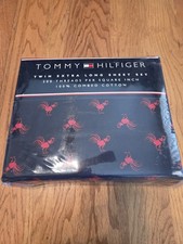 Tommy Hilfiger Twin XL Sheet Set 100% Cotton 200TC Rooster Navy Red