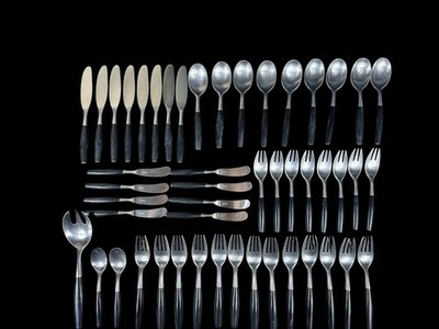 Vintage Dansk Black Kongo Stainless Silverware Flatware 49 Pcs MCM