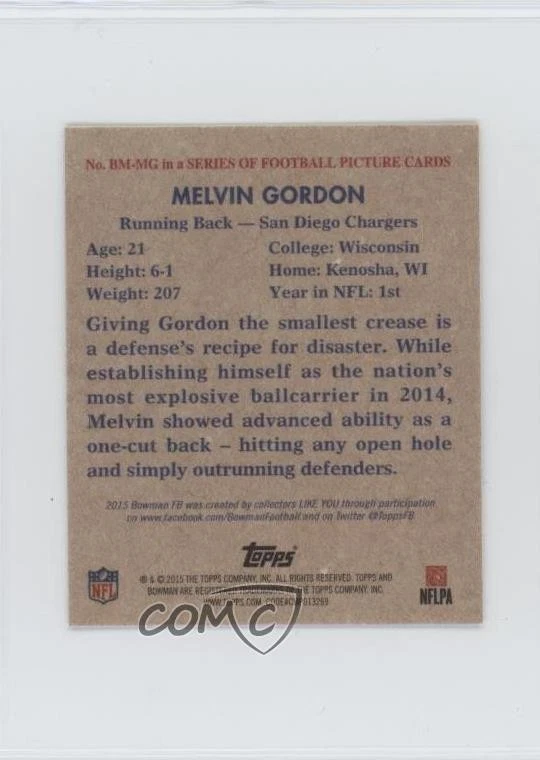 2015 Bowman 1948 Bowman Minis Melvin Gordon #BM-MG Rookie RC - Image 2 of 2