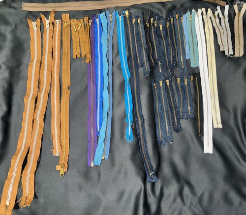 Vintage YKK ZIPPER Variety Lot of 36 Reclaimed Craft Repair