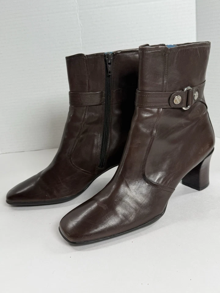 Cole Haan 踝靴高跟鞋拉链棕色皮革 7.5 B 码 — 第 2/4 张图片