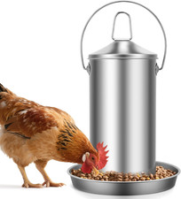 Chicken Feeder - 304 Stainless Steel 8.8 Lb Rust-Proof No Waste Poultry Feeder f