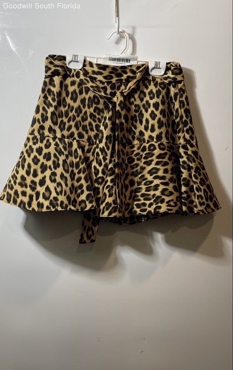 Zara Womens Brown Animal Print Ruffle Hem Adjustable Tie Mini Skirt Size M