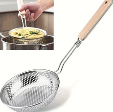 1pc Stainless Steel Colander with Wooden Handle – Fine Mesh Skimmer Spoon - NEW*