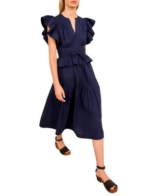 Ulla Johnson Florence Flutter Sleeve Midi Dress Women's