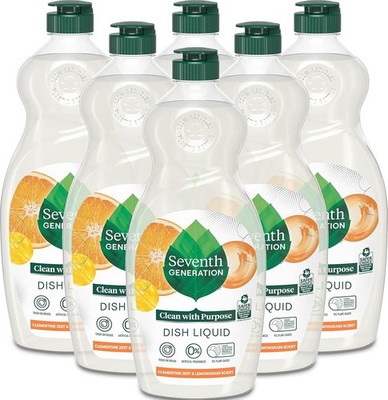 Seventh Generation Dish Liquid Soap Clementine Zest Lemongrass Pack of 6 Dishwas