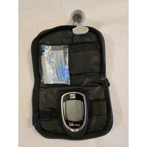 True Metrix Blood Glucose Meter Kit with Case Lancets and Test Strips Black