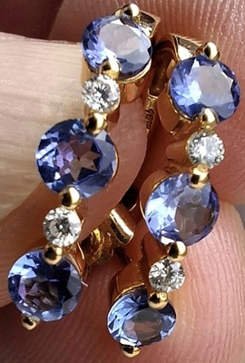 18 Karat Gold Tansanit & Diamant Cluster Ohrringe Schmetterlingsrücken gepunzt