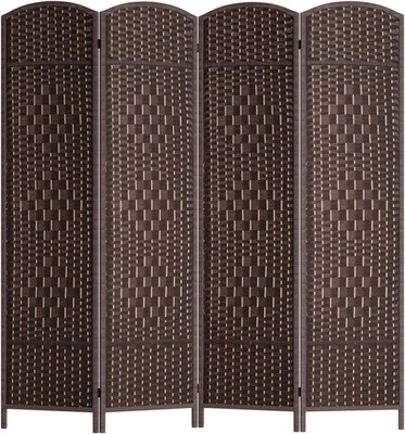 6 Ft Folding Room Divider - 4 Panel Wood Privacy Screen, Brown Portable Partitio
