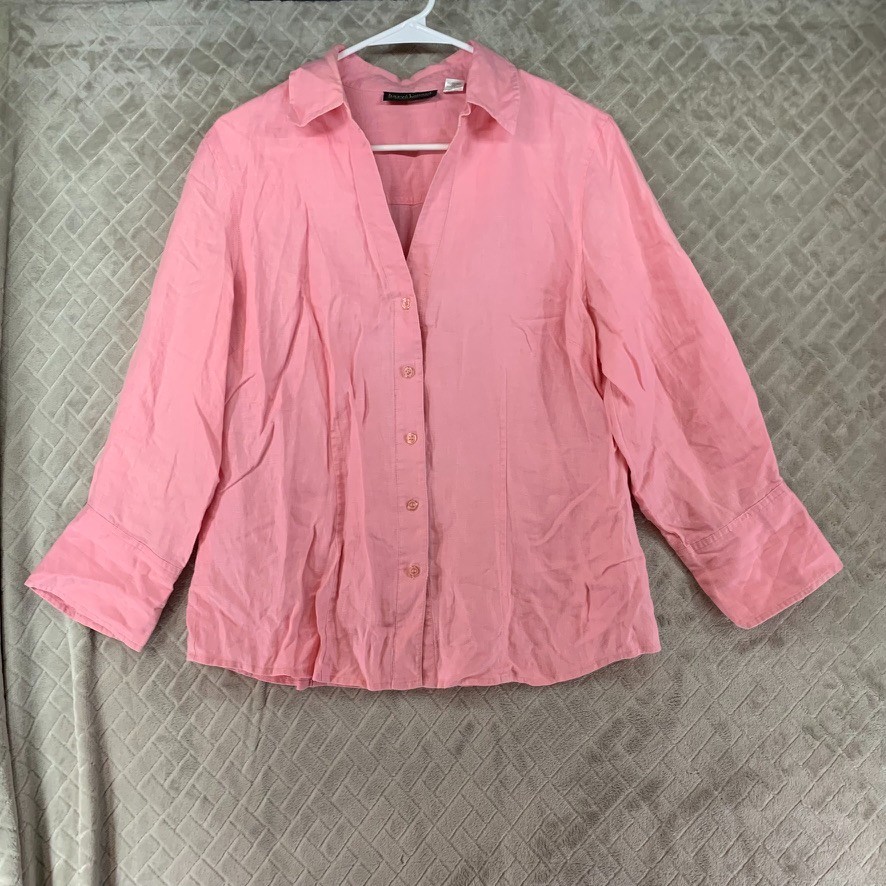 Harve Bernard Shirt Womens Large Light Pink Linen Button Up Long Sleeve Barbie