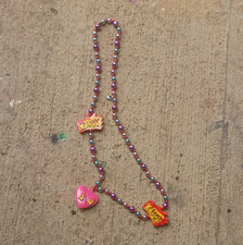 Unisex Kids Multicolor Plastic Ball Bead Necklace Heart Charm Pendant LOVE