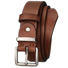 Bekelt Women's Full Grain Fit Waist Size 32"-38", Brown silver Buckle 