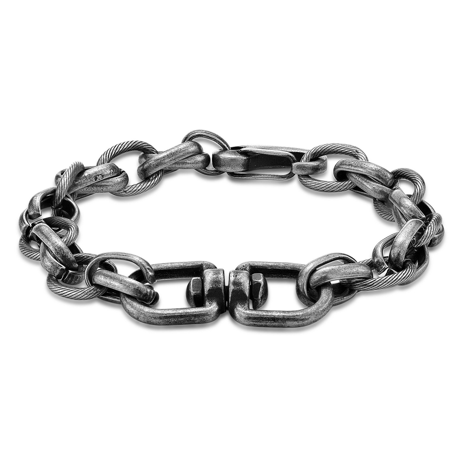 Antique Black Ion Plated Stainless Steel Thick Cable Bracelet Jewelry - 8.5 Inch