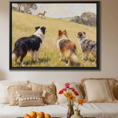 Border Collie Oil Painting Canvas Print Dog Artwork for Farmhouse Wall Decor