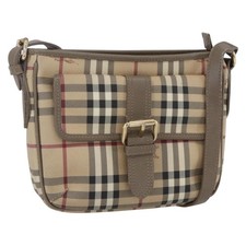 BURBERRY Nova Check Shoulder Bag PVC Beige Gold Auth 154719