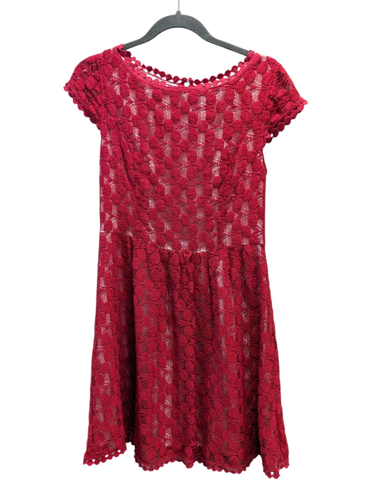Kenzie Red Crochet Lace White Lined Fit And Flare Midi Dress Size Medium
