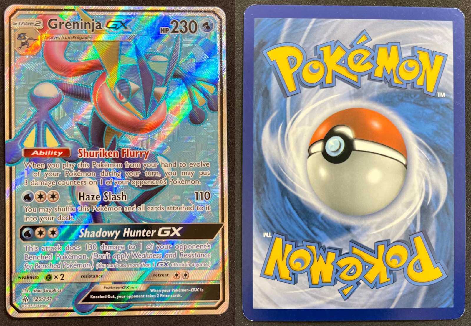 POKEMON UNGRADED GRENINJA GX 120/131 ULTRA RARE FORBIDDEN LIGHT NM