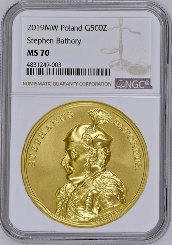 2019 Poland Gold 500 Zloty Stephen Bathory NGC MS70 Mint.600 Box COA TOP POP 2oz