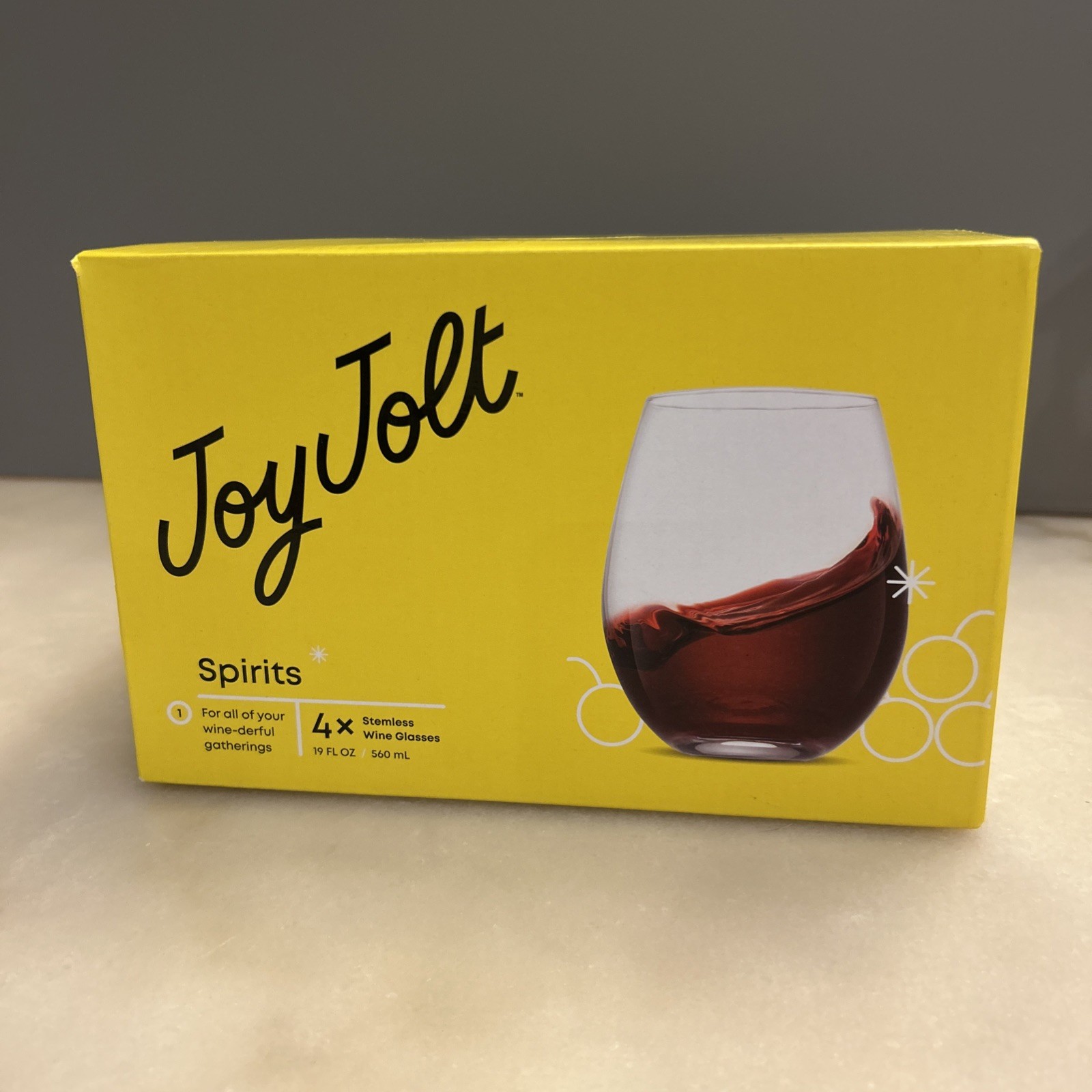 Joy Jolt Stemless Wine Glasses Set Of 4 - 19 Oz Clear Glass TumblersRed & White