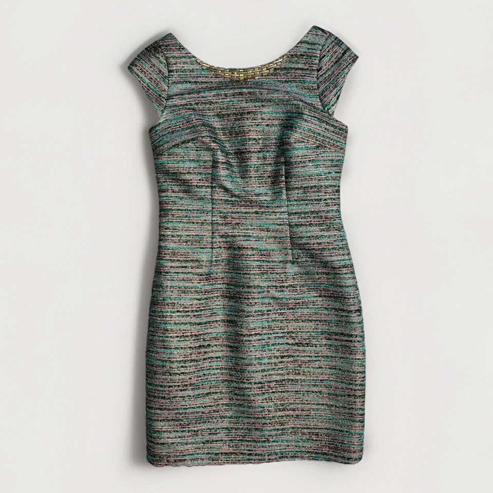 Vestido de tweed vaina hasta la rodilla Laundry By Shelli Segal cuello con cuentas talla 6 nuevo sin etiquetas Foto 2 de 4