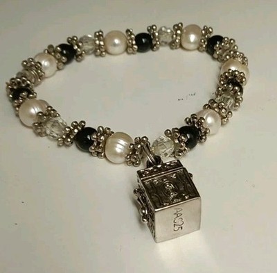 925 STERLING SILVER BRACELET BEADS & POISON PILL TRINKET BOX VINTAGE 