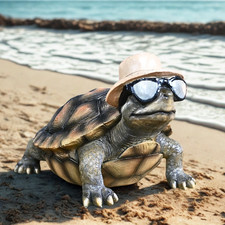 Holiday Tortoise hat & sunglasses figurine garden ornament decoration gift 22cm