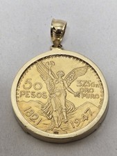 1947 Centenario 50 Pesos ? 14K Solid Gold Coin Pendant ? 37.5 Grams ? Not Plated