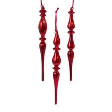 Red Glass Finial Ornament 10.75" Set of 3