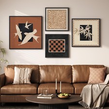 Large Framed Abstract Vintage Canvas Wall Art for Living Room, Set of 4 Mid C...