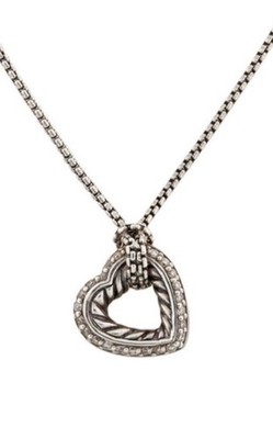 DAVID YURMAN DIAMOND STERLING SILVER 925 CABLE OPEN HEART PENDANT NECKLACE