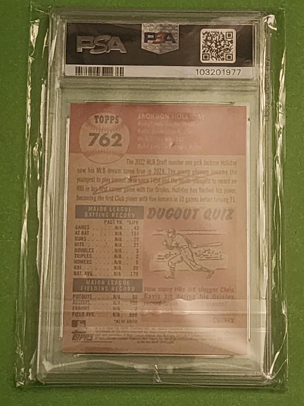 2024 Topps Living Set #762 Jackson Holliday RC PSA 9 view 2