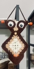 Crochet Macrame Owl Hand Towel Holder Hanging Wood Ring Vintage Boho Art