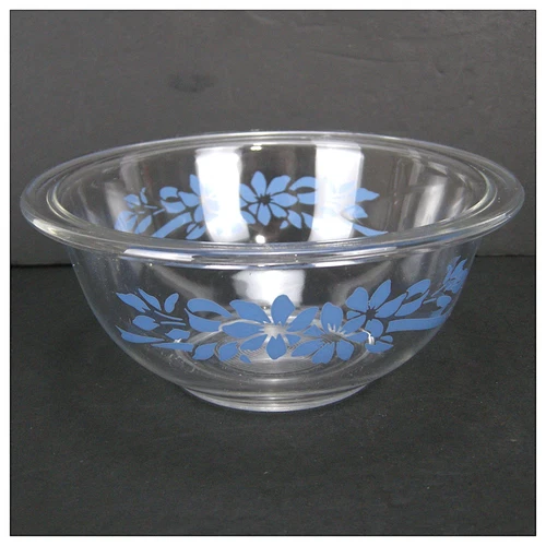 Pyrex Corning Ware 322 Blue Floral Ribbon Mixing Bowl 1 Liter EUC