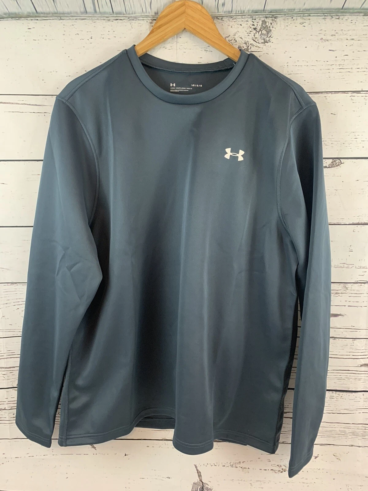 Under Armour Men Long Sleeve Double Knit Crew Shirt 1362873 073 Gray Large