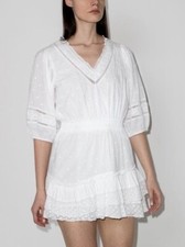 LoveShackFancy Consuela Mini Dress LARGE White Lacey Ruffle Open Back Cotton