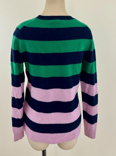 SAKS FIFTH AVENUE 100% CASHMERE Womens Medium Pink Navy Green Stripe L/S Sweater - Picture 4 of 7