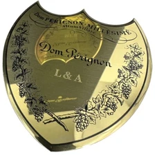 Dom Perignon Champagne Golden Metal Shield Label Box Plaque - Engravable - Rare