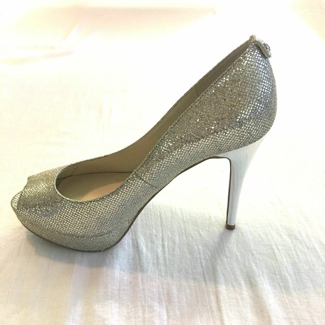 silver glitter platform heels