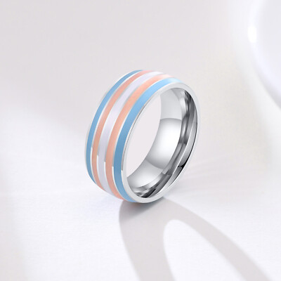 Edelstahl Ring Regenbogen Streifen Pastel Damen Herren Bunt