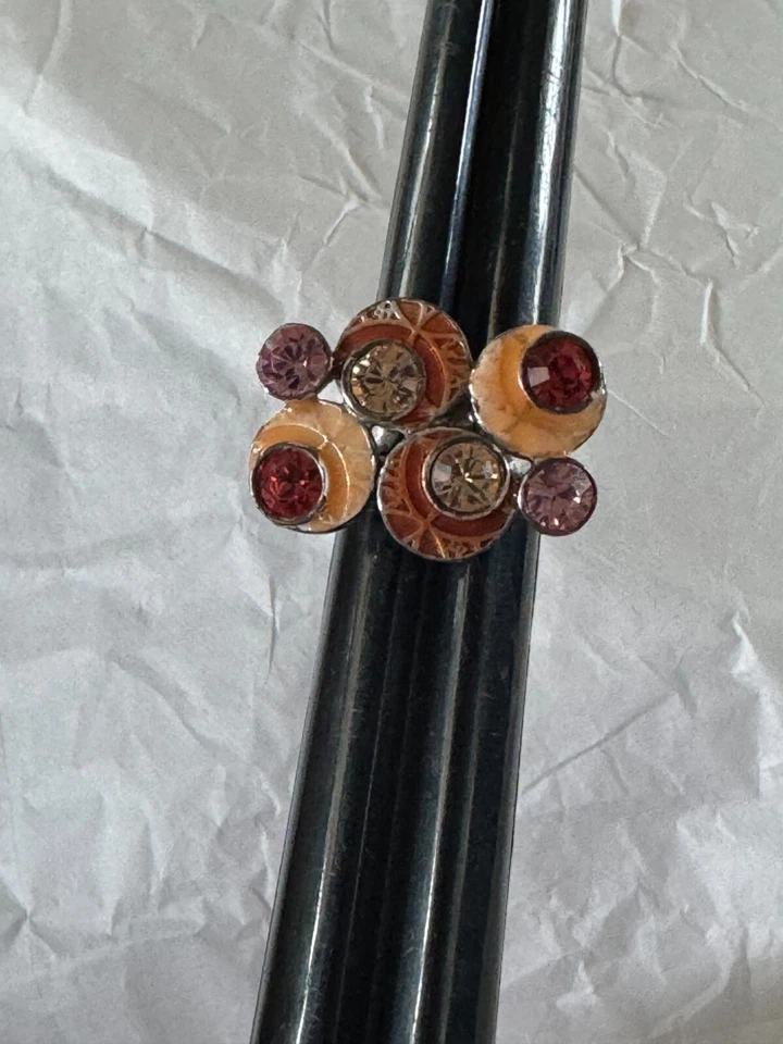 Anillo Disfraz Danés Peregrino Plateado Naranja Redondo Racimo Esmalte Talla 6.5 Foto 4 de 4