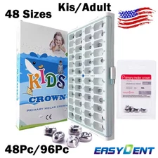 5/48/96pc Dental Kids Adult Crown Stainless Steel Primary Molar Crowns Pediatric